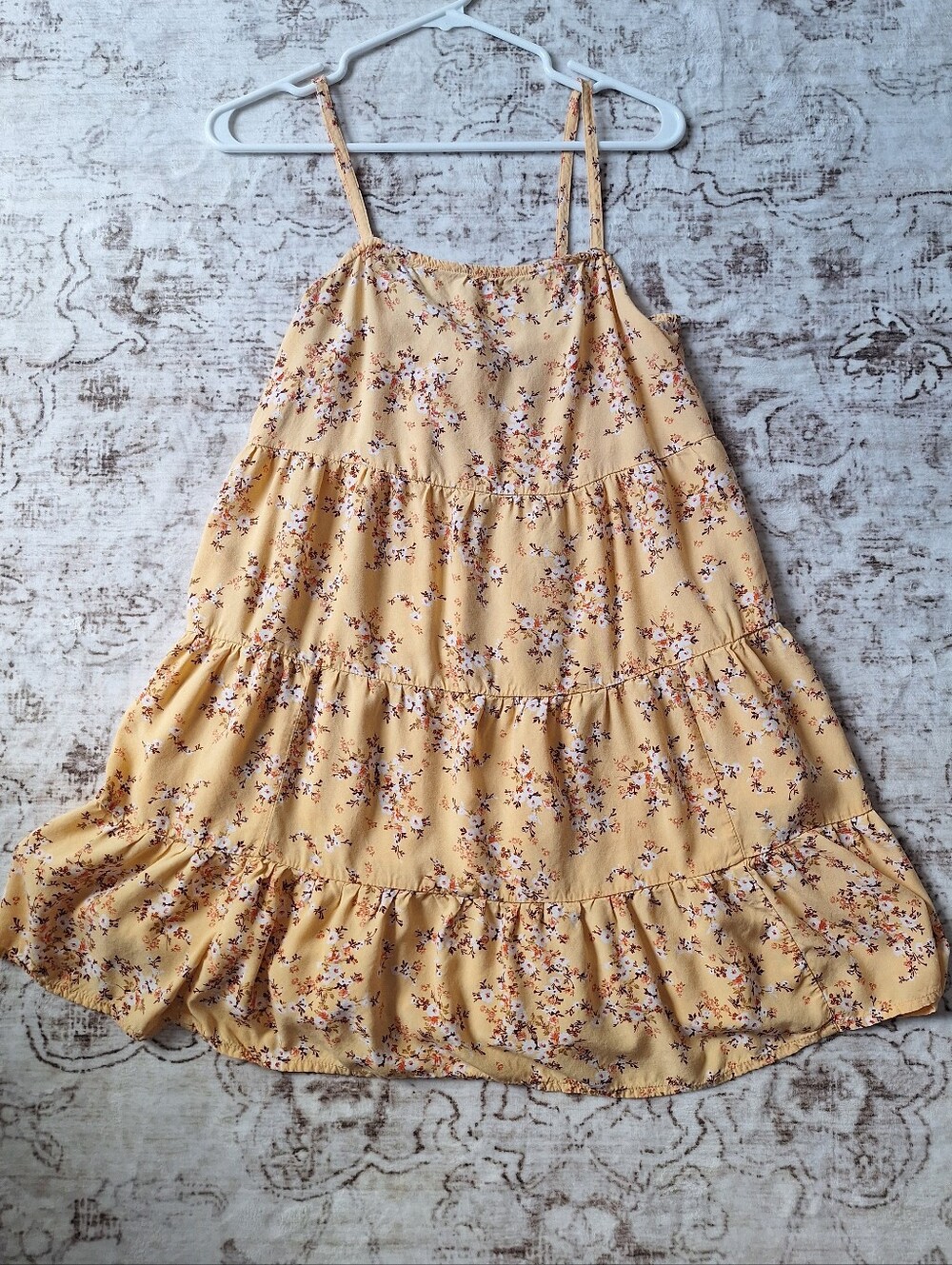 Old Navy Yellow Floral Tiered Sundress with Spaghetti Straps